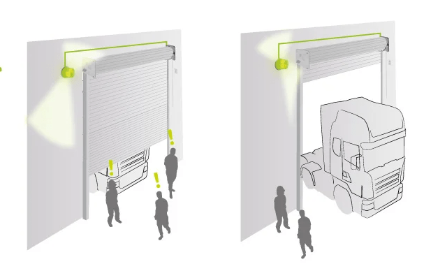 Luces de emergencia o licuadoras para alertar visualmente que las puertas están en movimiento.